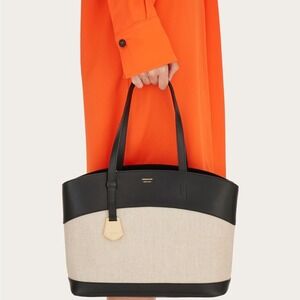 Ferragamo Charming Medium Tote Bag Canvas Leather Beige Black New $1650